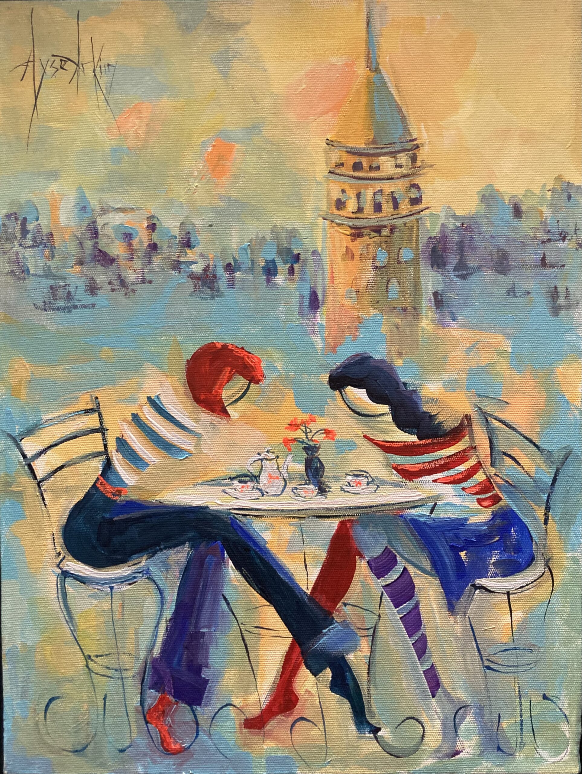 Ressam Ayşe Arkün’ün, akrilik boya tekniğiyle yaptığı soyut figüratif eserlerinden