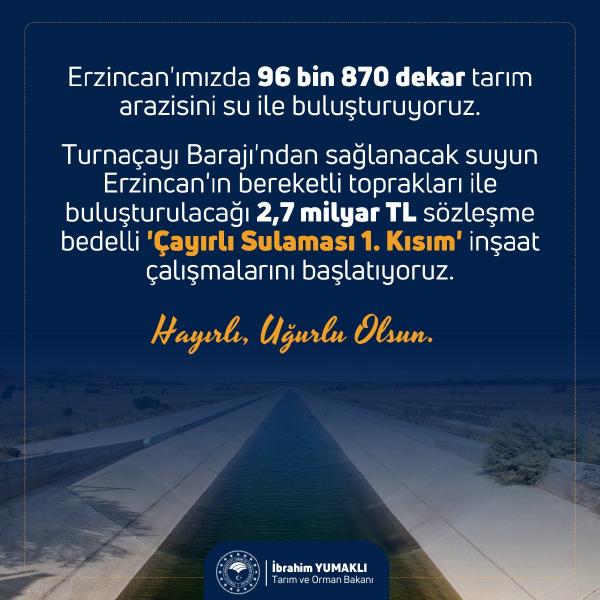 Samet ÖKSÜZ/ANKARA, (DHA)- TARIM ve Orman Bakanı İbrahim Yumaklı, Erzincan’da