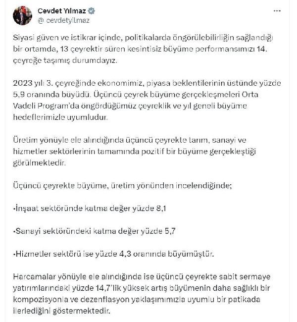 ANKARA, (DHA)- CUMHURBAŞKANI Yardımcısı Cevdet Yılmaz, “Açıklanan küresel büyüme verilerine