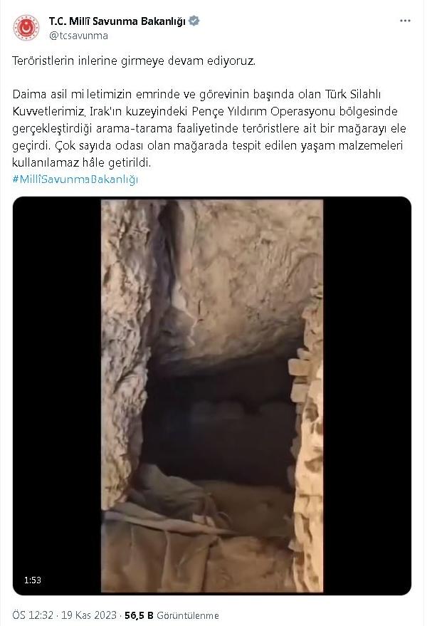 Irak'ın kuzeyinde teröristlerin barındığı mağara kullanılamaz hale getirildi