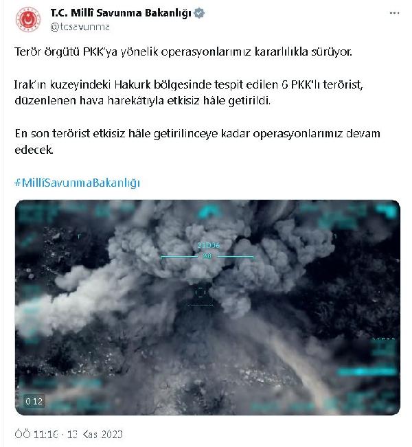 ANKARA, (DHA)- MİLLİ Savunma Bakanlığı (MSB), Irak’ın kuzeyindeki Hakurk bölgesinde