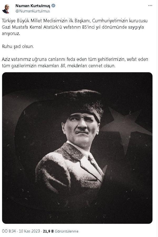 TBMM Başkanı Kurtulmuş, Atatürk'ü andı