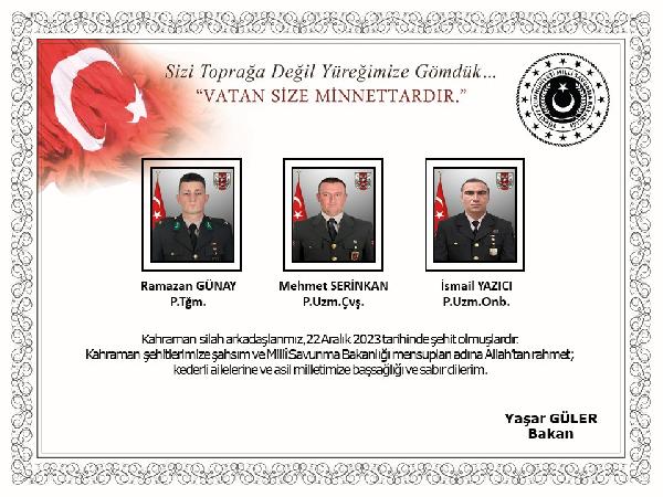 ANKARA, (DHA)- MİLLLİ Savunma Bakanı Yaşar Güler, Irak’ın kuzeyinde teröristlerin