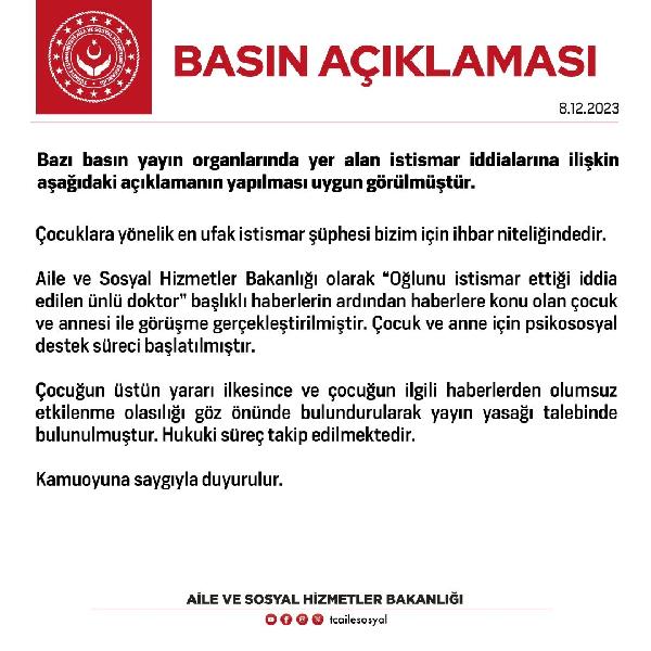 ANKARA, (DHA)- AİLE ve Sosyal Hizmetler Bakanlığı tarafından, “‘Oğlunu istismar ettiği