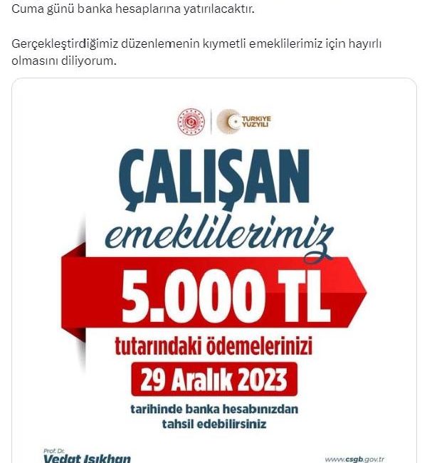 ANKARA, (DHA)- ÇALIŞMA ve Sosyal Güvenlik Bakanı Vedat Işıkhan, “Çalışan