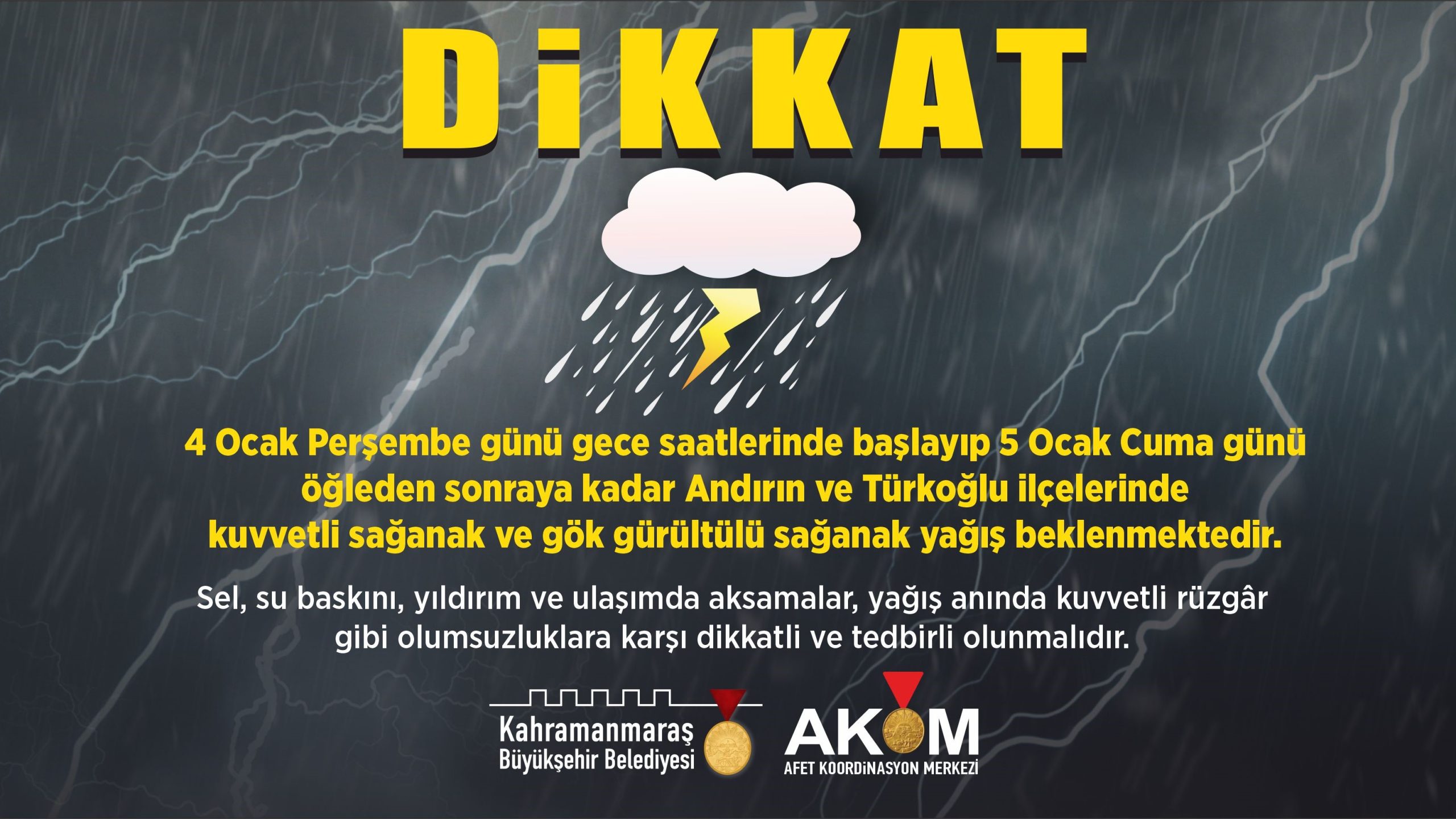 Andırın ve Türkoğlu’na Sağanak Yağış Uyarısı: Büyükşehir Belediyesi Tedbirlerini Aldı!