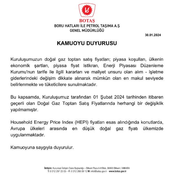 ANKARA, (DHA)- BORU Hatları ile Petrol Taşıma A.Ş. (BOTAŞ), 1