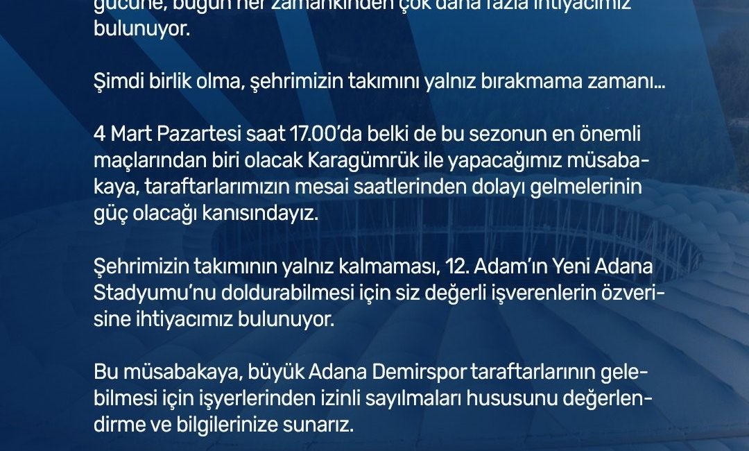 TRENDYOL SÜPER LİG EKİPLERİNDEN Y. ADANA DEMİRSPOR, ADANA’DA İŞ VERENLERE