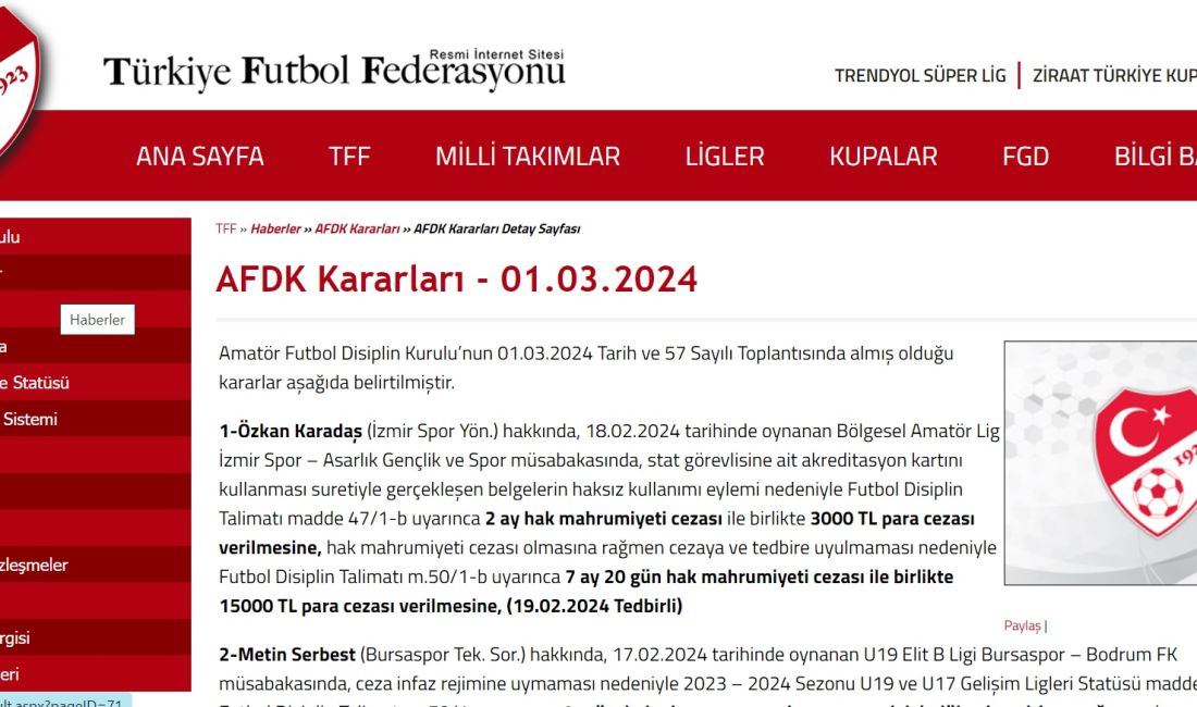 Türkiye Futbol Federasyonu Amatör Futbol Disiplin Kurulu, Kahramanmaraş İl Futbol