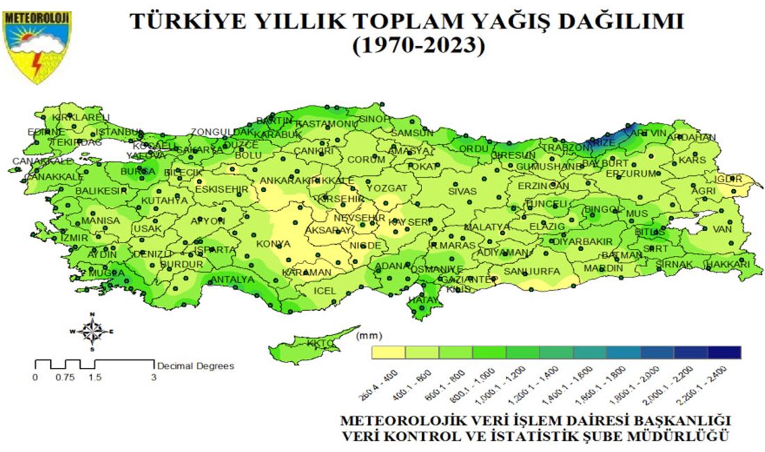 Mehmet ÇINAR/ANTALYA, – METEOROLOJİ Genel Müdürlüğü’nün 2023 yılı sonu yağış
