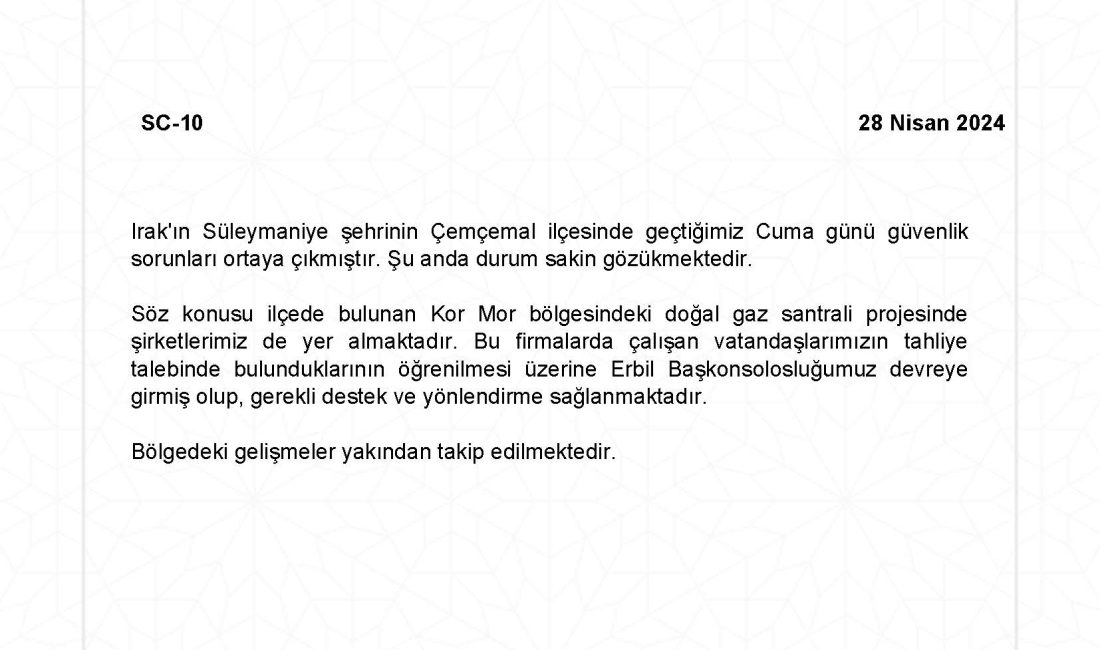 Kadircan GÜLER/ ANKARA, – DIŞİŞLERİ Bakanlığı, Süleymaniye’nin Çemçemal ilçesindeki Kor
