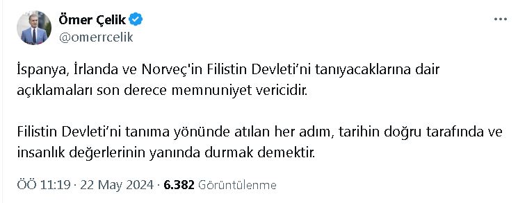 ak partili celik 3 ulkenin filistini tanima karari son derece memnuniyet verici 664db3a94fe34