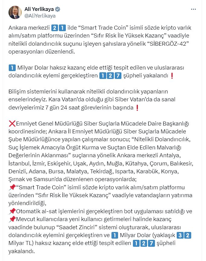 ankara merkezli 21 ilde kripto varlik dolandiricilarina operasyon 127 gozalti 66583b04c4d6b