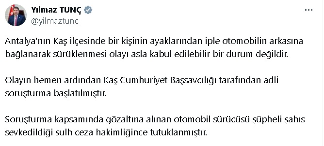 KAŞ'TA BAĞLANIP SÜRÜKLENEN İNSANIN SÜRÜCÜSÜ TUTUKLANDI KAŞ'TA BAĞLANIP SÜRÜKLENEN İNSANIN SÜRÜCÜSÜ TUTUKLANDI