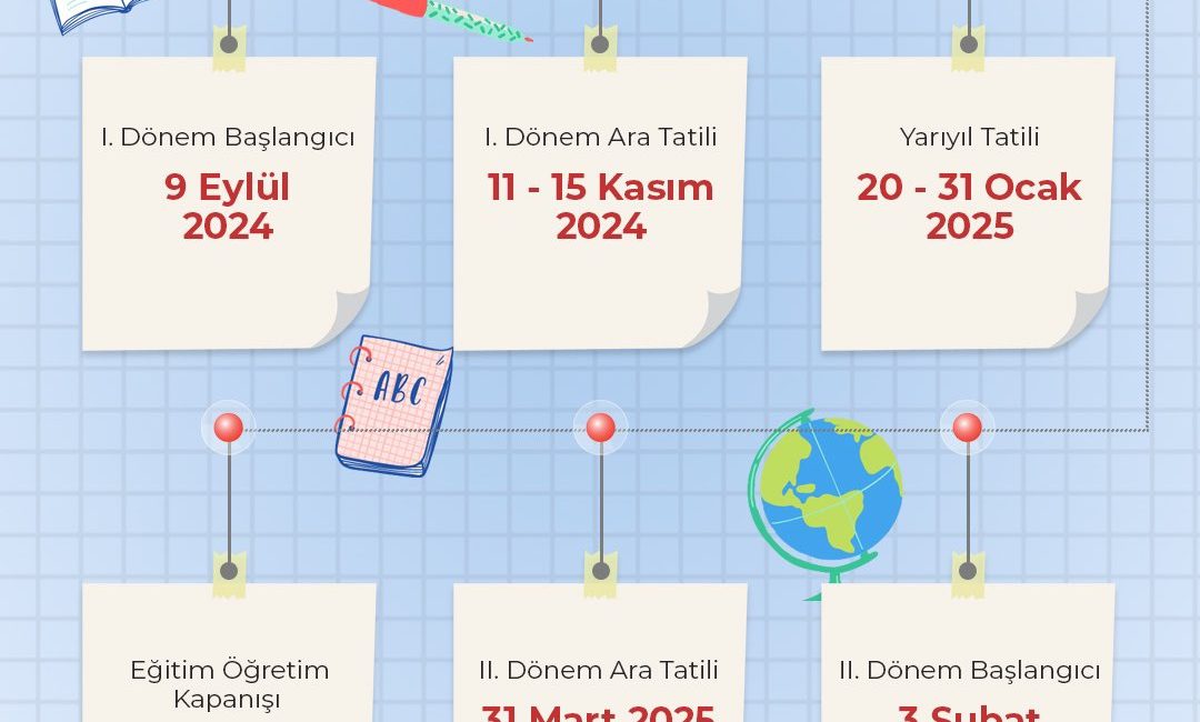 Milli Eğitim Bakanlığı, 2024-2025 eğitim-öğretim yılı takvimini açıkladı. Buna göre,