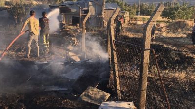 Kahramanmaraş’ın Ekinözü ilçesinde bir bahçede çıkan yangın bal arılarının telef