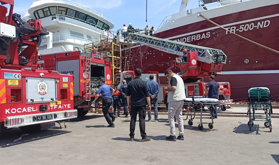 KOCAELİ’DE GEMİDE YANGIN: 4 MÜRETTEBAT DUMANDAN ETKİLENDİ Kocaeli’nin Başiskele ilçesinde bulunan özel bir tersanede ‘Tronderbas TR-500-ND’ isimli