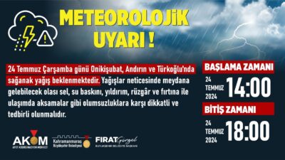 Kahramanmaraş Büyükşehir Belediyesi Afet Koordinasyon Merkezi (AKOM), 24 Temmuz Çarşamba