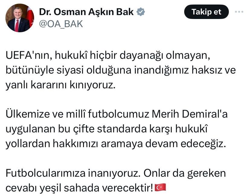 Gençlik ve Spor Bakanı Osman Aşkın Bak, Avrupa Futbol Federasyonları