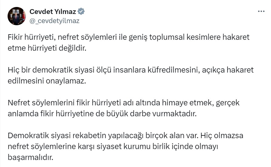 Eda KOÇ/ANKARA, – CUMHURBAŞKANI Yardımcısı Cevdet Yılmaz, “Fikir hürriyeti, nefret