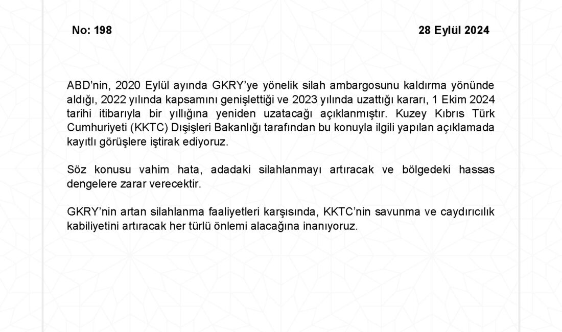 ANKARA, – DIŞİŞLERİ Bakanlığı, ABD’nin, Güney Kıbrıs Rum Yönetimine (GKRY)