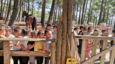 Kahramanmaraş'ta ilkokul öğrencileri, Dulkadiroğlu ilçesindeki Aslanbey Parkı içerisinde bulunan hayvan