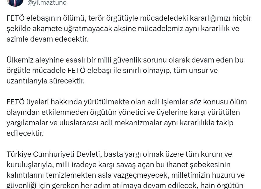 Eda KOÇ/ANKARA, – ADALET Bakanı Yılmaz Tunç, “FETÖ elebaşının ölümü,