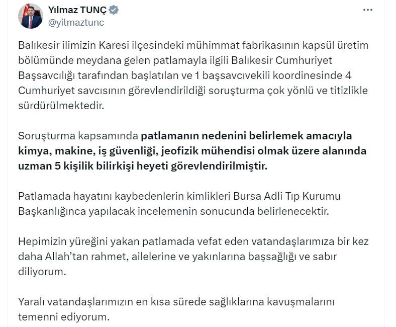 BAKAN TUNÇ: 5 KİŞİLİK BİLİRKİŞİ HEYETİ GÖREVLENDİRİLDİ Adalet Bakanı Yılmaz