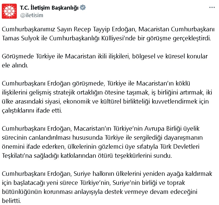 Cumhurbaşkanı Erdoğan, Macaristan Cumhurbaşkanı Sulyok ile görüştü (2)