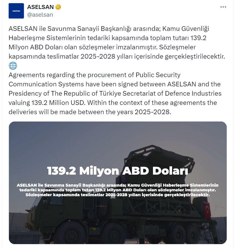 ASELSAN ile SSB arasında 139,2 milyon dolarlık sözleşme