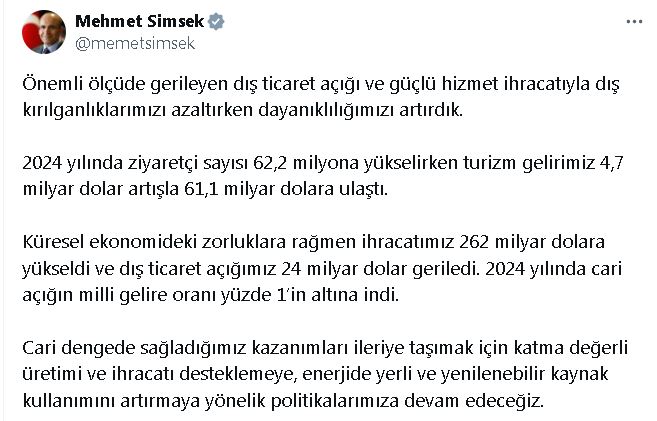 Bakan Şimşek: Dış kırılganlıklarımızı azaltıp, dayanıklılığımızı artırdık