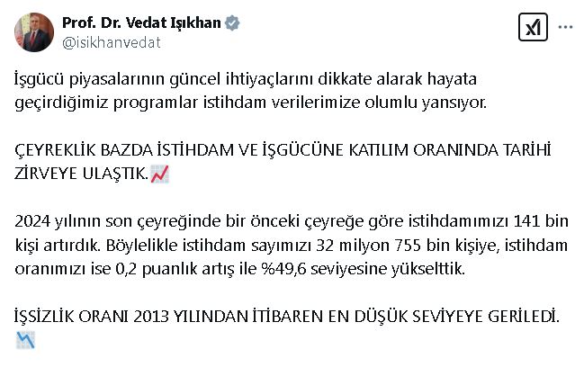 ANKARA, – ÇALIŞMA ve Sosyal Güvenlik Bakanı Vedat Işıkhan, “İş