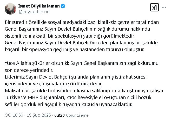 ANKARA, – MHP Genel Sekreteri İsmet Büyükataman, “Sayın Genel Başkanımızın