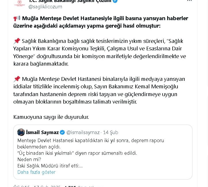 ANKARA, – SAĞLIK Bakanlığı, sağlık tesislerinin yıkım süreçlerinin ‘Sağlık Yapıları