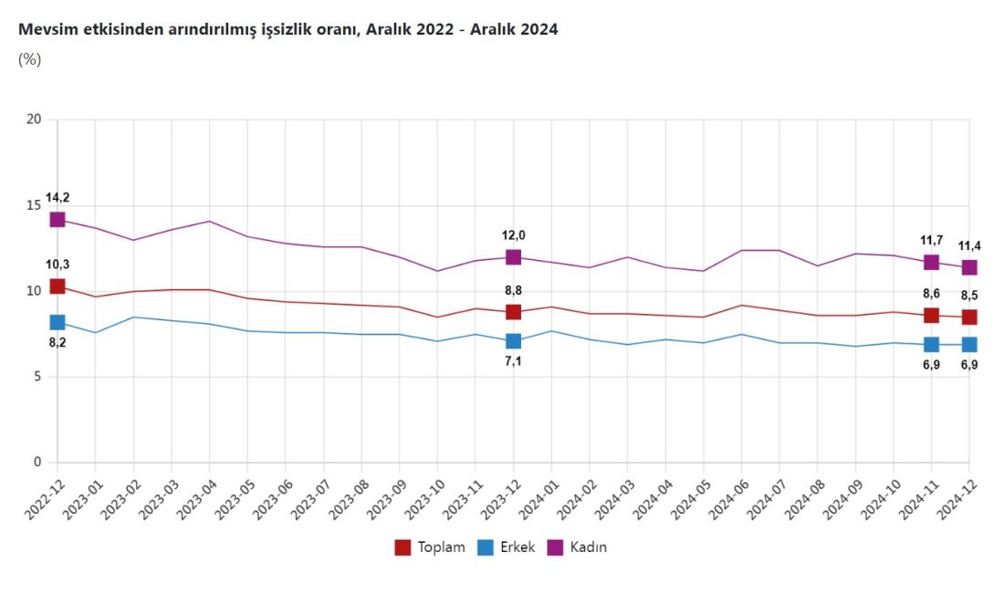ANKARA, – TÜRKİYE İstatistik Kurumu (TÜİK), aralık ayında işsizlik oranının