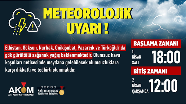 Kahramanmaraş Büyükşehir Belediyesi, Meteoroloji Genel Müdürlüğü verilerine dayanarak Elbistan, Göksun,