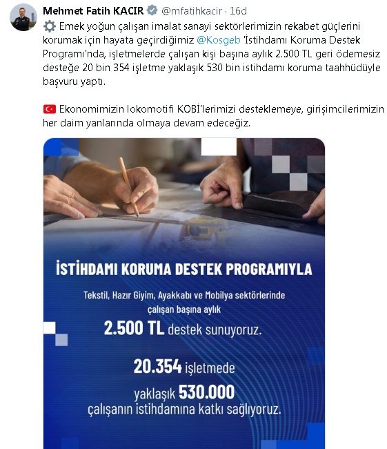 ANKARA, – SANAYİ ve Teknoloji Bakanı Mehmet Fatih Kacır, KOSGEB’in
