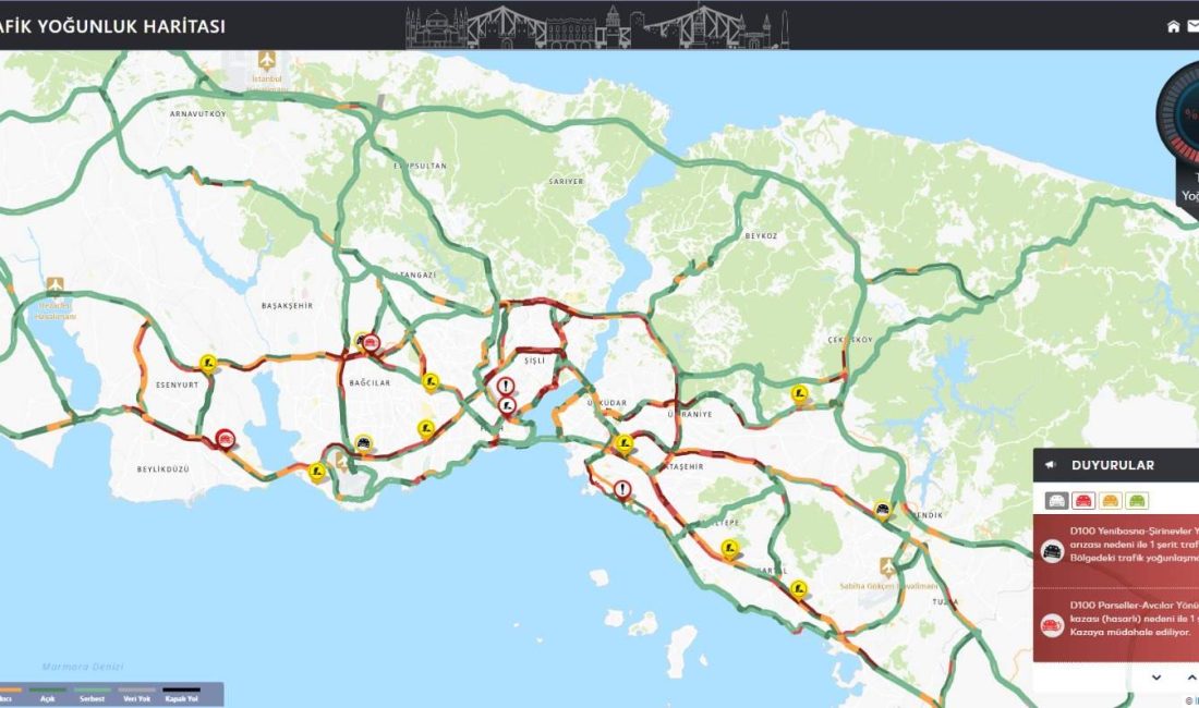 Yılmaz OKUR/İSTANBUL, – İSTANBUL’da akşam saatlerinde trafik yoğunluğu yüzde 67