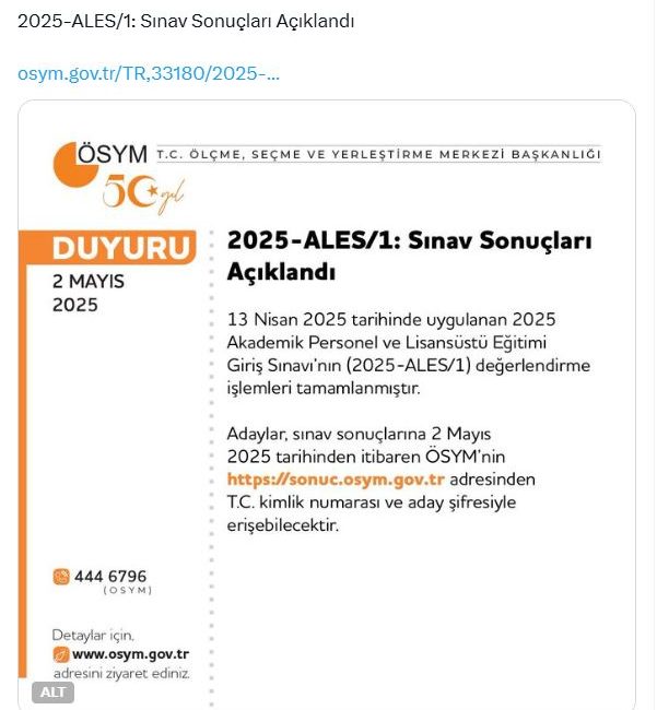 ANKARA, – ÖLÇME Seçme ve Yerleştirme Merkezi Başkanlığı (ÖSYM), 2025