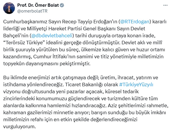 Bakan Bolat: Enerjimizi artık çatışmaya değil; üretim, ihracat, yatırım ve istihdama yönlendireceğiz 1 Bakan Bolat: Enerjimizi artık çatışmaya değil; üretim, ihracat, yatırım ve istihdama yönlendireceğiz