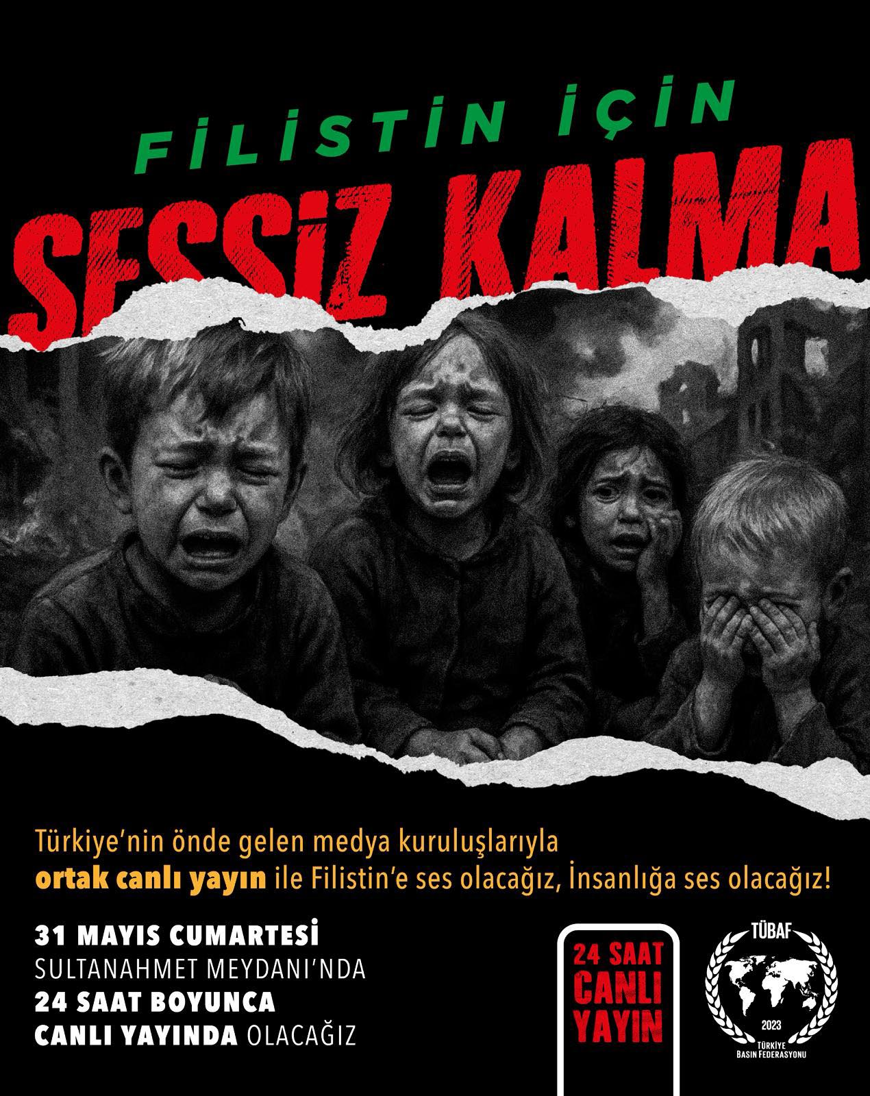Gazetecilerden Filistin halkı için 24 saat canlı yayın