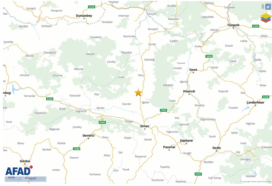 KÜTAHYA, – KÜTAHYA’nın Simav ilçesinde Richter ölçeğine göre, 4 büyüklüğünde