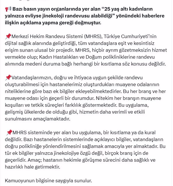 Ruken KADIOĞLU/ANKARA, – SAĞLIK Bakanlığı, 25 yaş altı kadınların yalnızca