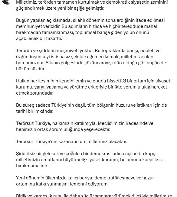 ANKARA, – TBMM Başkanı Numan Kurtulmuş, terör örgütü PKK’nın fesih