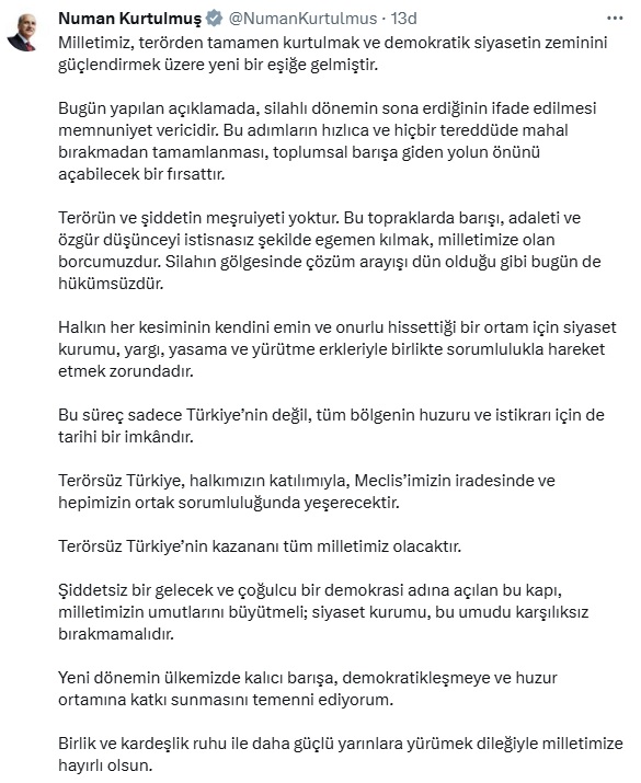 TBMM Başkanı Kurtulmuş: 'Terörsüz Türkiye'nin kazananı tüm milletimiz olacaktır 1 TBMM Başkanı Kurtulmuş: 'Terörsüz Türkiye'nin kazananı tüm milletimiz olacaktır