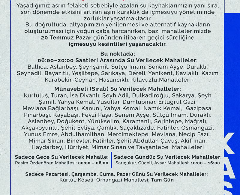 Kahramanmaraş Su ve Kanalizasyon İdaresi (KASKİ) Genel Müdürlüğü, şehir genelinde