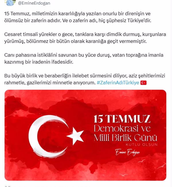 ANKARA, – CUMHURBAŞKANI Recep Tayyip Erdoğan’ın eşi Emine Erdoğan, “15