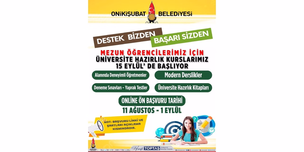 Onikişubat’tan Ücretsiz Üniversite Hazırlık Kursu… Onikişubat’tan Ücretsiz Üniversite Hazırlık Kursu…