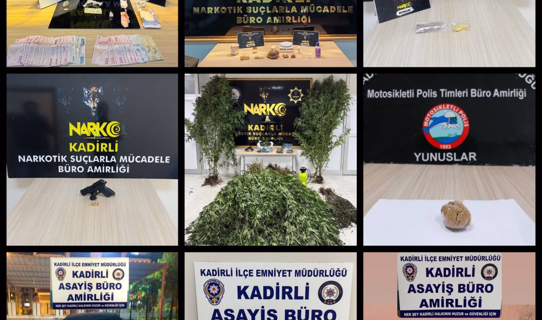 Kadirli’de, ilçe Emniyet Müdürlüğü ekiplerince narkotik ve asayiş uygulamalarında yakalanan