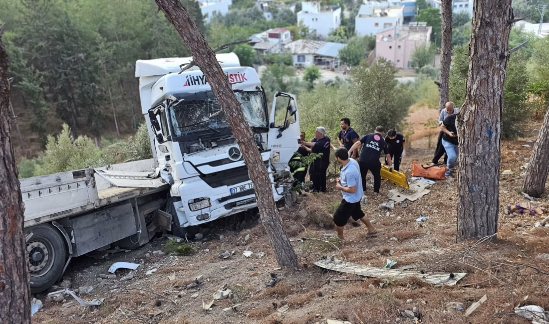 Kadirli’de sürücüsünün direksiyon hakimiyetini kaybettiği tır şarampole yuvarlandı. Kaza Kadirli